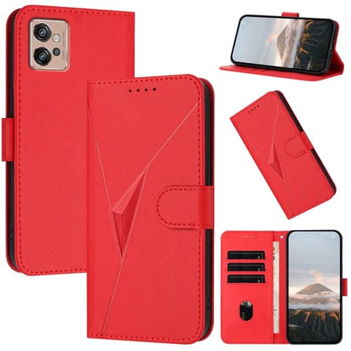 Funda de Cuero con Cierre de Hebilla y Diseño Triangular para Motorola Moto G32 (Rojo)