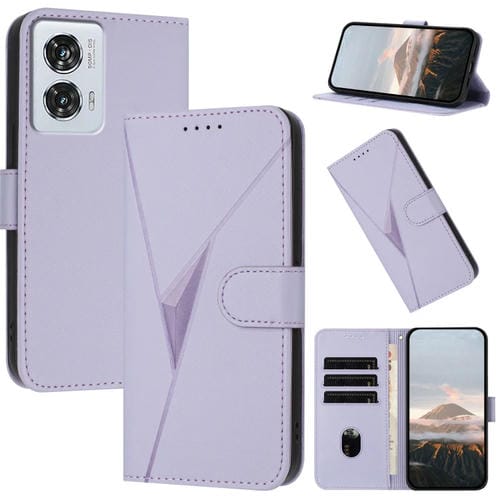 Funda de Cuero con Hebilla y Diseño Triangular para Motorola Edge 50 Fusion (Morado Claro)