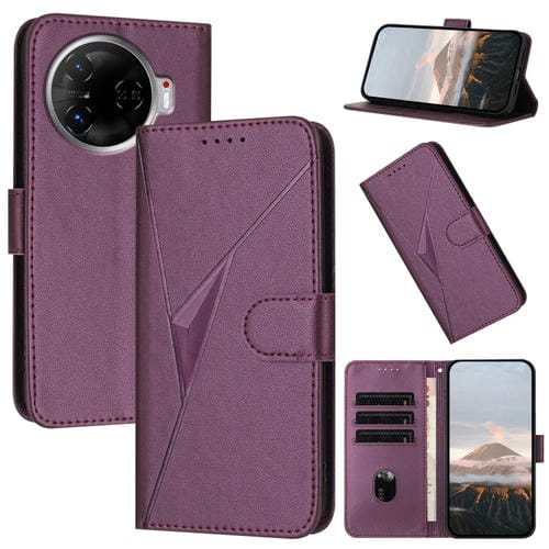 Funda de Cuero para Tecno Camon 30 Pro con Cierre de Hebilla y Diseño Triangular (Morado Oscuro)