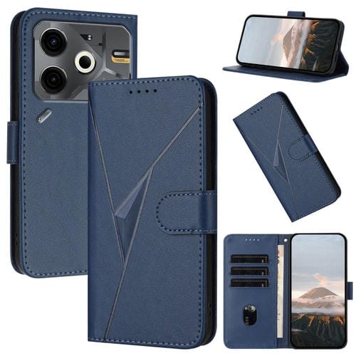 Funda de Cuero para Tecno Pova 6 Neo con Cierre de Hebilla y Diseño Triangular (Azul Real)