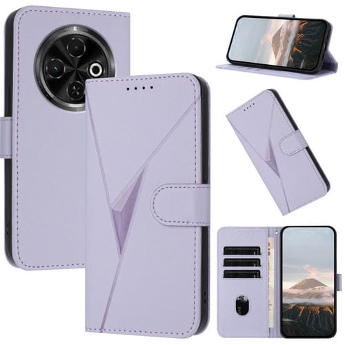 Funda de Cuero para Tecno Spark 30C con Cierre de Hebilla y Diseño Triangular (Morado Claro)