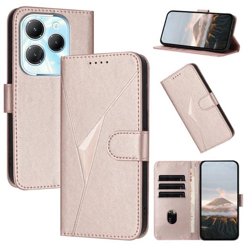 Funda de Cuero con Cierre de Hebilla y Diseño Triangular para Infinix Hot 40 (Oro Rosa)