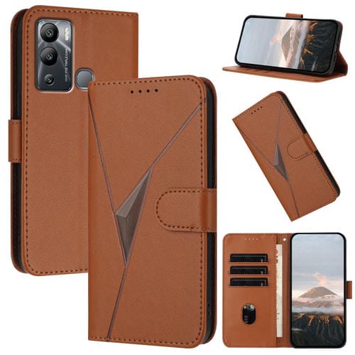 Funda de Cuero con Cierre de Hebilla y Diseño Triangular para Infinix Hot 12I (Marrón)