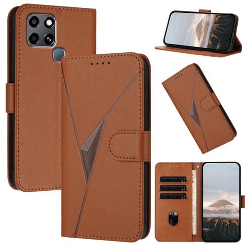 Funda de Cuero con Hebilla y Diseño Triangular para Infinix Smart 6 y Smart 6 HD (Marrón)
