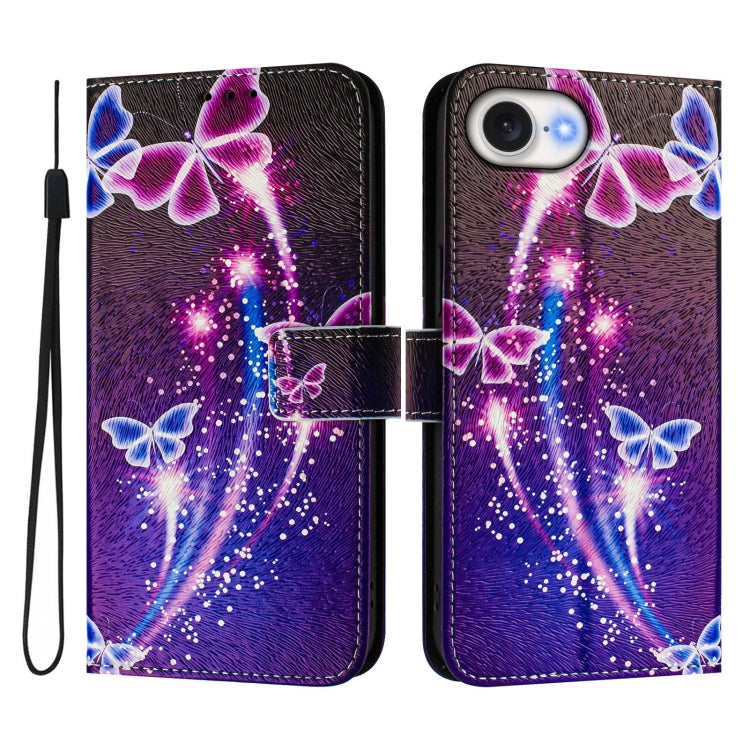 Funda de Cuero para iPhone 16E con Diseño de Dibujo Artístico Mariposa de Fuegos Artificiales (Color)