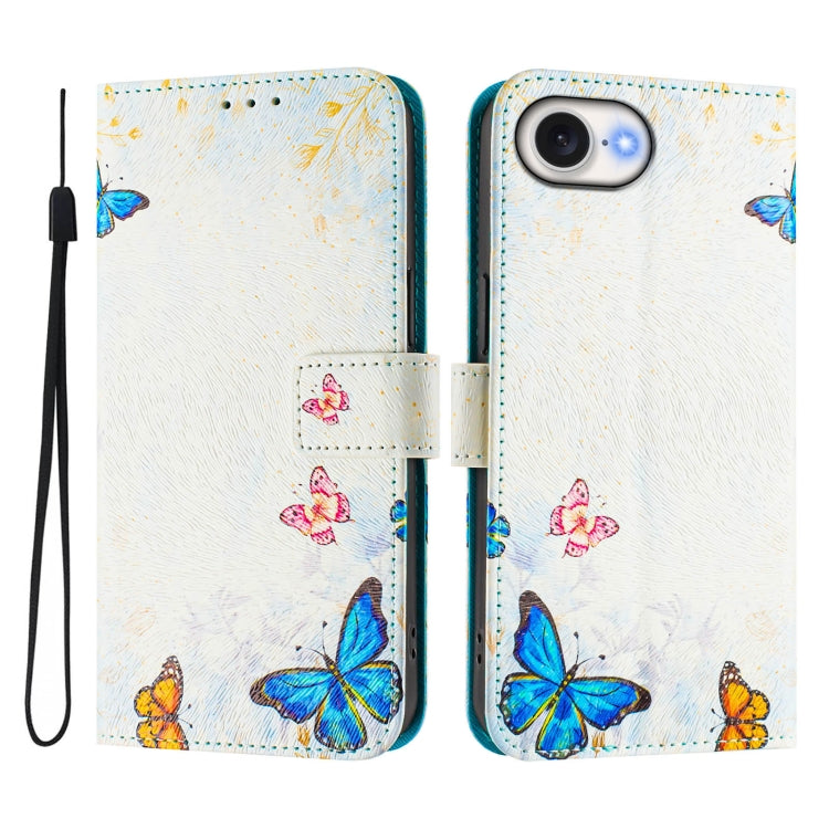 Funda de Cuero para iPhone 16E Diseño de Dibujo Artístico Casa de Mariposas