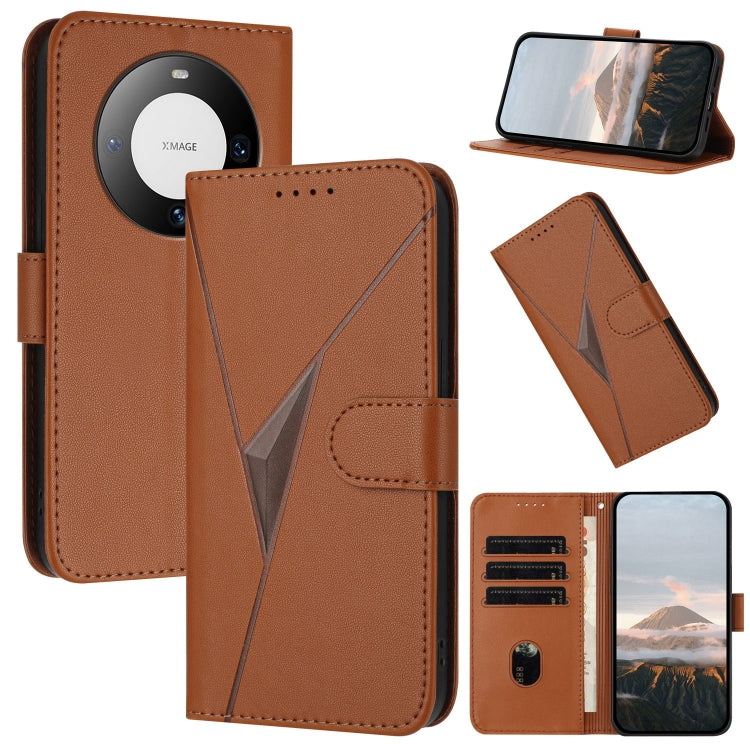 Funda de Cuero con Cierre de Hebilla y Diseño Triangular para Huawei Mate 60 (Marrón)