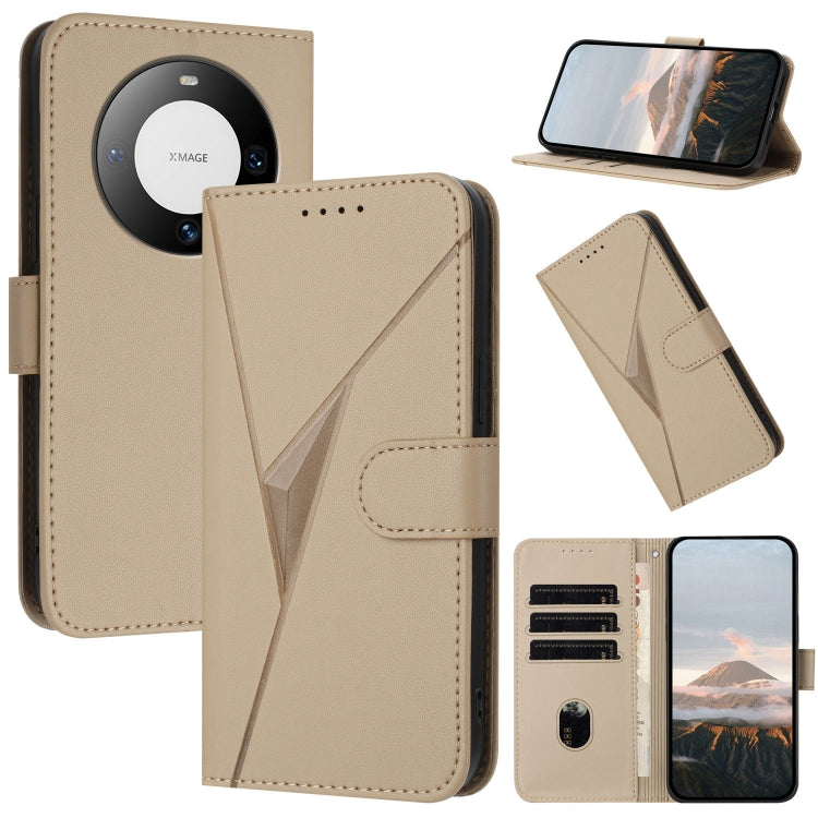 Funda de Cuero para Huawei Mate 60 con Cierre de Hebilla y Diseño Triangular (Dorada)