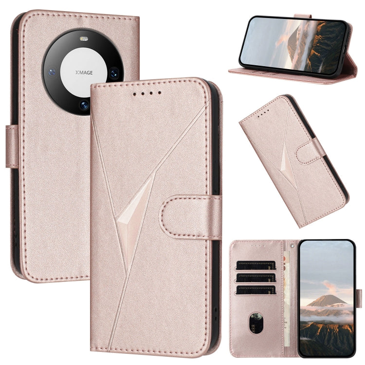 Funda de Cuero Huawei Mate 60 con Cierre de Hebilla y Diseño Triangular (Oro Rosa)