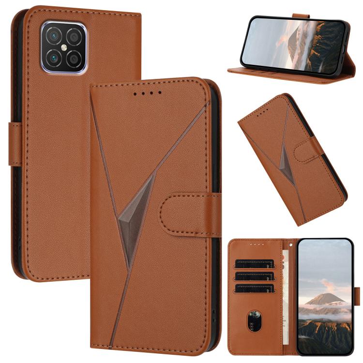Funda de Cuero con Cierre de Hebilla y Diseño Triangular para Huawei Nova 8 Se (Marrón)