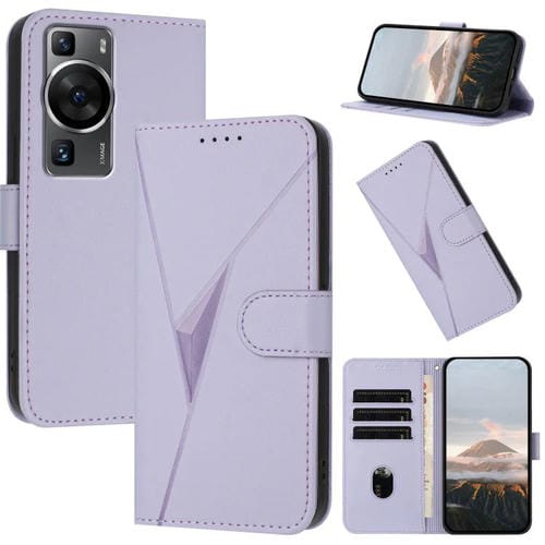 Funda de Cuero con Cierre de Hebilla y Diseño Triangular para Huawei P60/P60 Pro (Morado Claro)