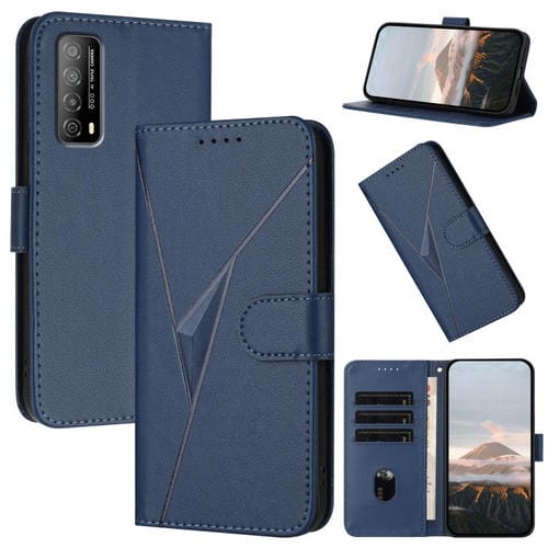 Funda de Cuero con Cierre de Hebilla y Diseño Triangular para Huawei Enjoy 20 Se 4G (Azul Real)