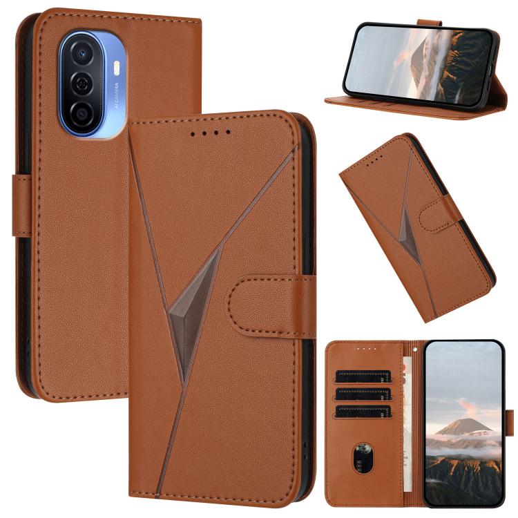 Funda de Cuero con Cierre de Hebilla y Diseño Triangular para Huawei Enjoy 50/Nova Y70 (Marrón)