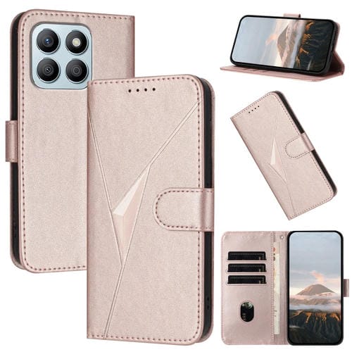 Funda de Cuero con Hebilla y Diseño de Triángulos para Honor X8B (Oro Rosa)