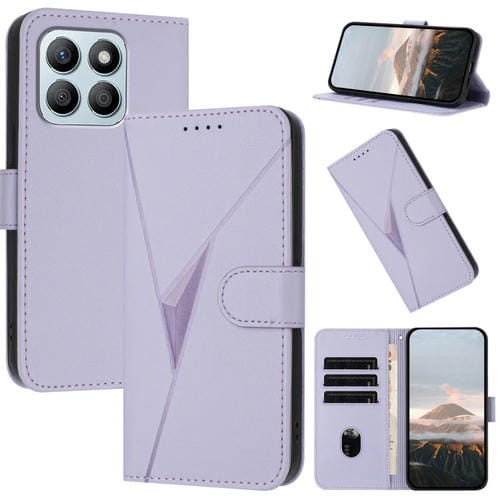 Funda de Cuero con Hebilla y Diseño de Triángulos para Honor X8B (Morado Claro)