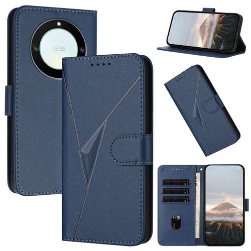 Funda de Cuero con Hebilla y Diseño de Triángulos para Honor X9A/Magic5 Lite/X40 (Azul Real)