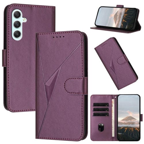 Funda de Cuero Samsung Galaxy A35 5G con Cierre de Hebilla y Diseño Triangular (Morado Oscuro)