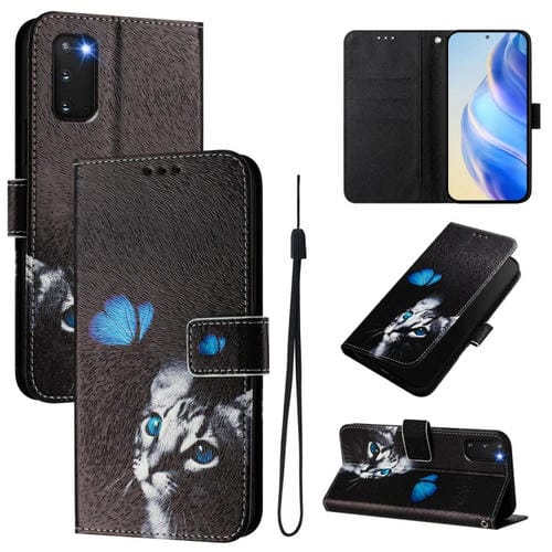 Funda para TelĂ©fono Samsung Galaxy S20 Cuero PatrĂłn Dibujo ArtĂstico (Gato Mariposa)