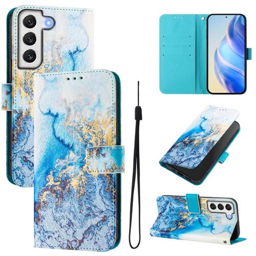 Funda de Cuero para Teléfono Samsung Galaxy S22+ 5G con Patrón Dibujo Artístico (Mármol Oceánico)