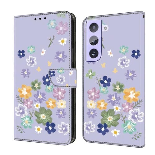 Funda de Cuero Samsung Galaxy S21 FE 5G Pintada a Mano (Floral Morado)