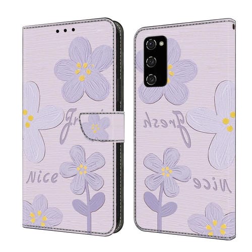 Funda de Cuero Samsung Galaxy S20 FE Pintada a Mano con Flores Lilas