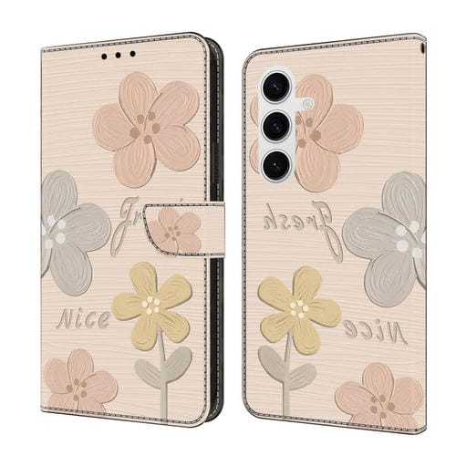 Funda de Piel Samsung Galaxy A24 4G/5G Pintada a Mano Flores (Beige)