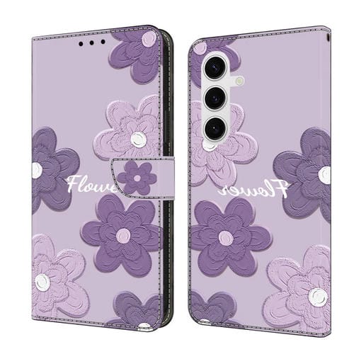 Funda de Cuero para Samsung Galaxy A14 4G/5G Pintada a Mano con Flores (Morado Oscuro)