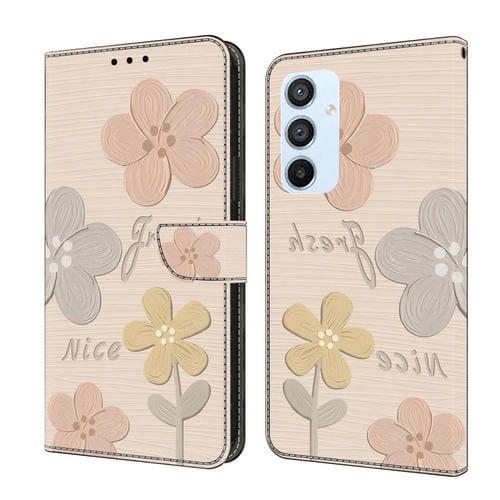 Funda de Piel Samsung Galaxy A54 5G Pintada a Mano Función Protector (Flores Beige)