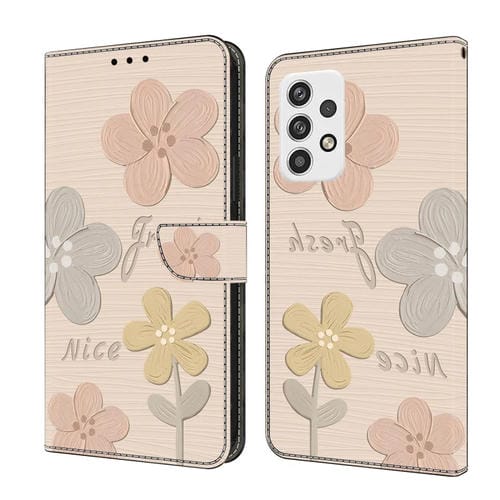Funda de Piel Samsung Galaxy A53 5G Pintada a Mano Flores (Beige)