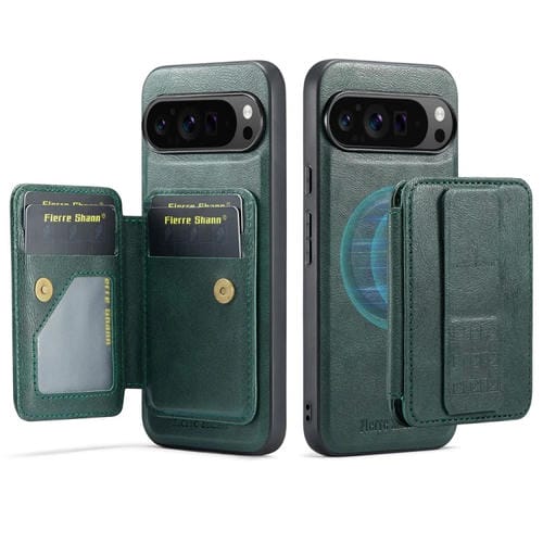 Funda para Teléfono Fierre Shann con Tarjetero Magnético y Tapa Horizontal de Piel para Google Pixel 9 Pro XL (Verde)