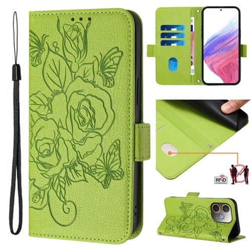 Funda de Cuero Antirrobo con Rfid para Oppo A5 Pro 5G, con Relieve Global En Rosa (Verde)