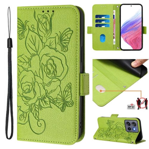 Funda de Cuero Antirrobo RFID con Relieve Rosa para Motorola Moto G Stylus 5G (2025) (Verde)