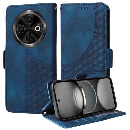 Funda de Cuero para Tecno Spark 30C con Rombos en Relieve y Estrellas (Azul)