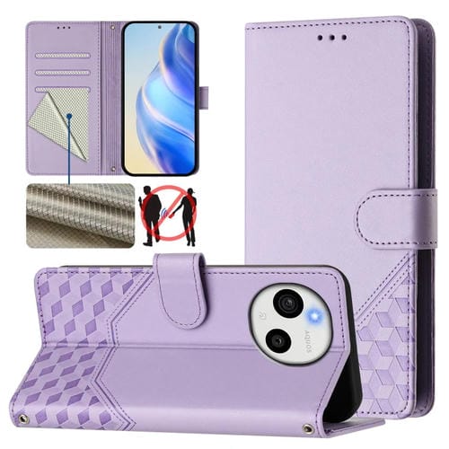 Funda de Cuero Rfid con Relieve en Panal para Sharp Aquos Sense9 Plus (Morado Claro)