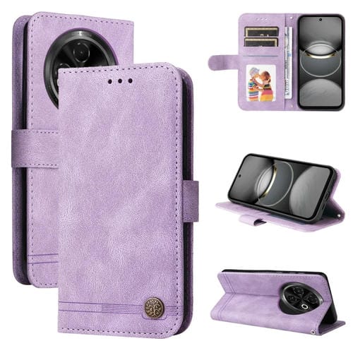 Funda de Cuero para Tecno Spark 30C con Botones de Metal y Diseño Árbol de la Vida (Morado)