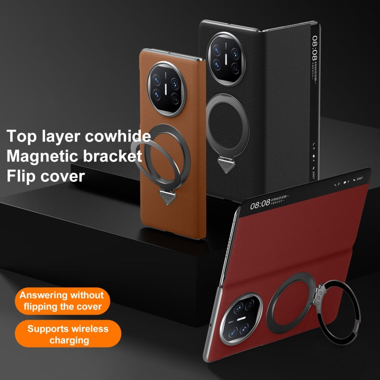 Funda de Cuero con Soporte Magnético Magsafe y Ventana Smart View para Huawei Mate X6 (Rojo)