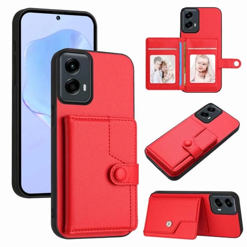 Funda Antirrobo con Botón y Tarjetero RFID para Motorola Moto G 5G (2024) (Rojo)