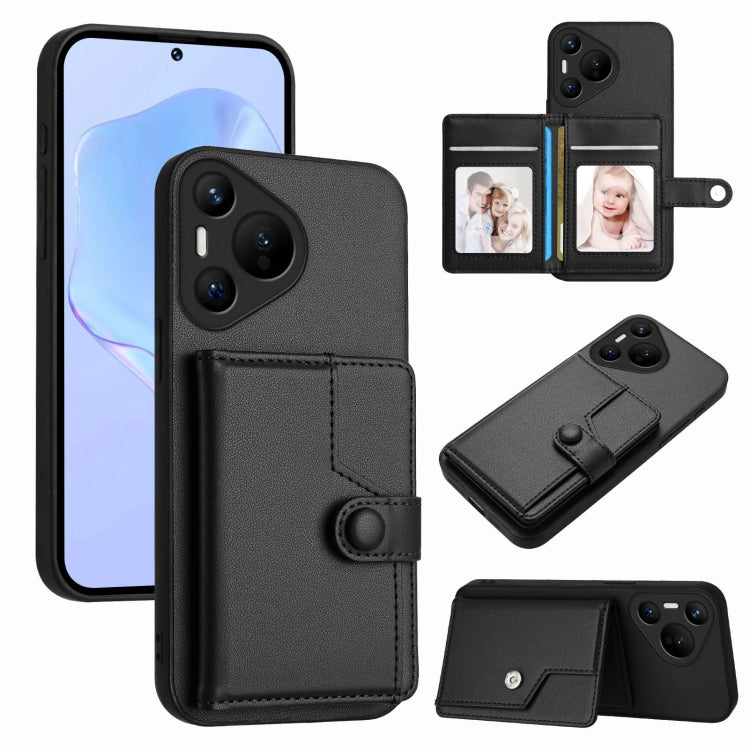 Funda para Teléfono Antirrobo con RFID y Tarjetero con Botón para Huawei Pura 70 (Negra)