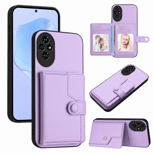 Funda para Teléfono Antirrobo con Botón y Tarjetero RFID para Honor 200 Pro (Morado)
