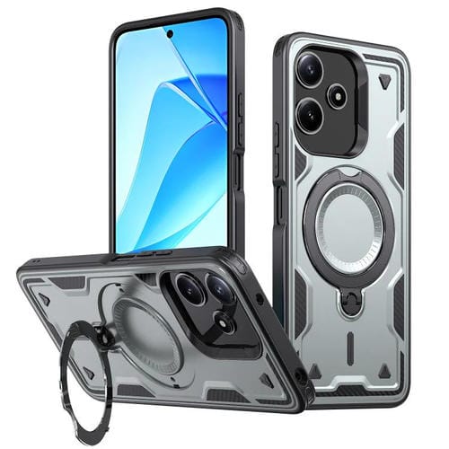 Funda híbrida de TPU con soporte de anillo MagSafe para Redmi 12 5G (gris)