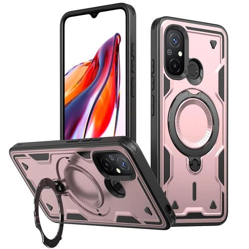 Funda híbrida de TPU con soporte de anillo MagSafe para Redmi 12C 4G (oro rosa)