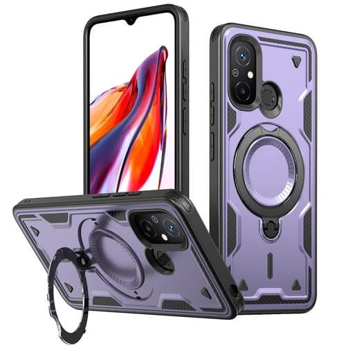 Funda híbrida de TPU con soporte de anillo MagSafe para Redmi 12C 4G (morado)