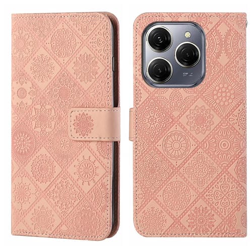 Funda de Cuero para Tecno Spark 20 Pro con Patrón En Relieve Étnico (Rosa)