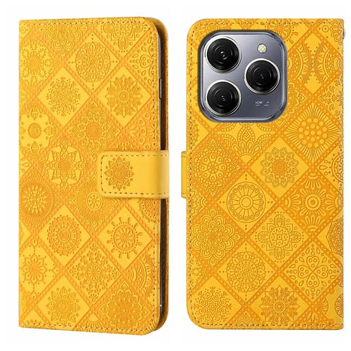 Funda de Cuero para Tecno Spark 20 Pro con Patrón En Relieve Estilo Étnico (Amarillo)