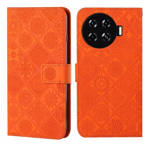 Funda de Cuero con Patrón en Relieve Estilo Étnico para Tecno Spark 20 Pro+ (Naranja)
