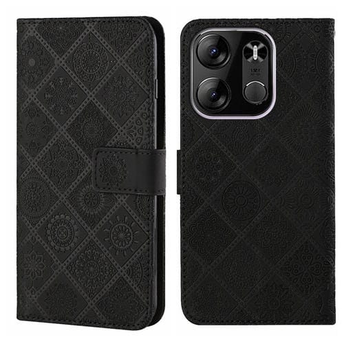 Funda de Cuero para Tecno Spark Go 2023 con Patrón En Relieve Estilo Étnico (Negro)
