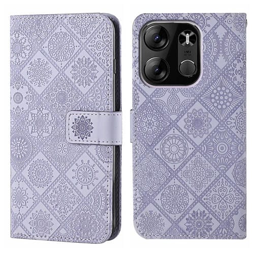 Funda de Cuero con Patrón en Relieve Estilo Étnico para Tecno Spark Go 2023 (Morado)