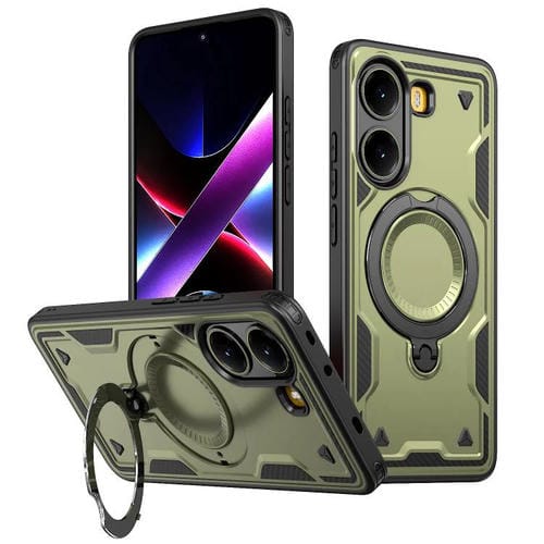 Funda híbrida de TPU con soporte de anillo MagSafe para Xiaomi Poco X7 Pro 5G (verde oliva)