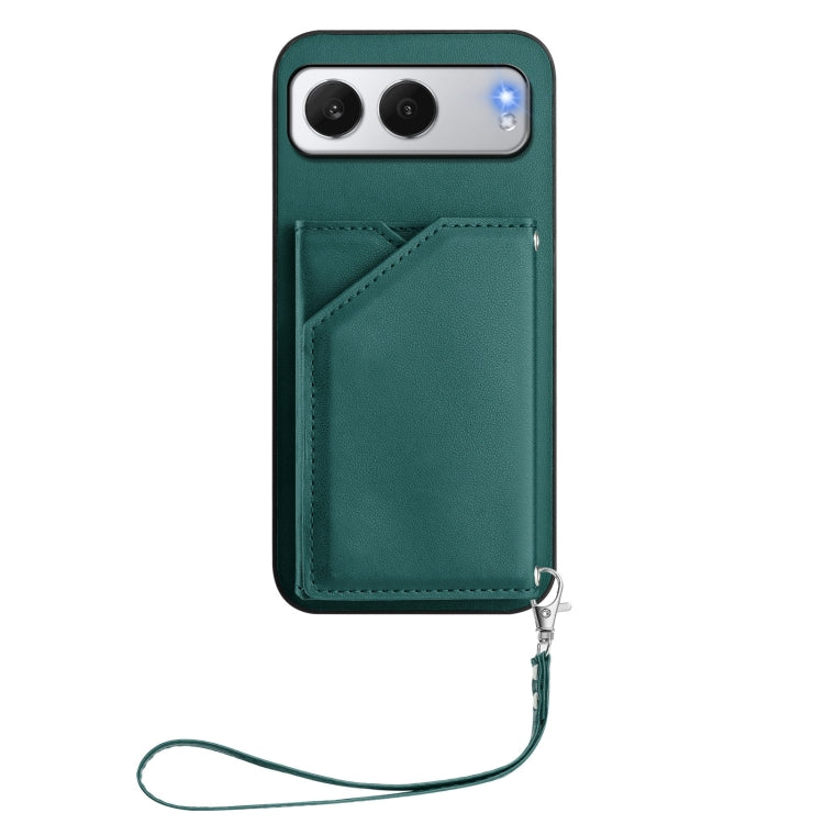 Funda para Teléfono OnePlus Nord 4 con 4 Ranuras para Tarjetas y Correa para Muñeca (Verde)