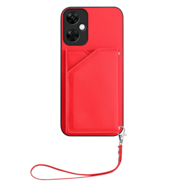 Funda para OnePlus Nord Ce 3 Lite con 4 Ranuras para Tarjetas y Correa para Muñeca (Rojo)